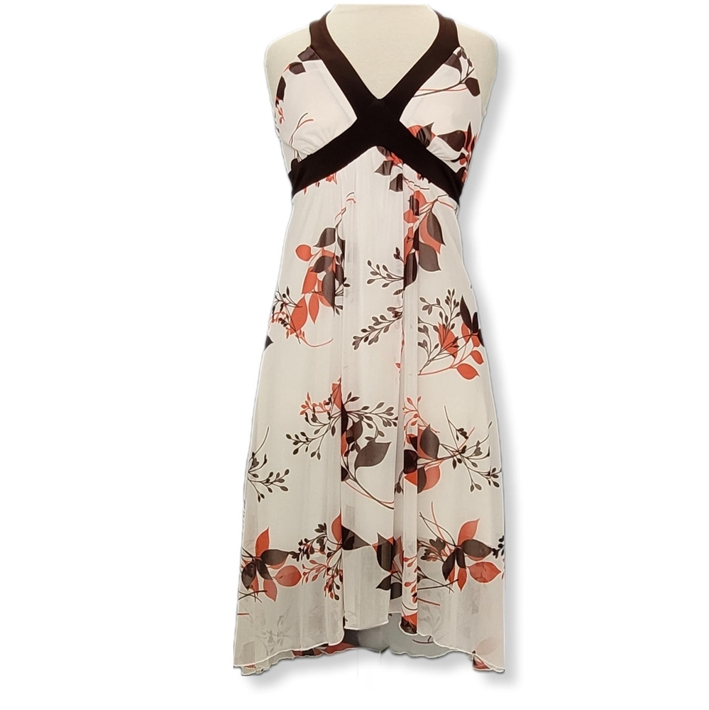 Speechless Womens L Dress Floral Halter Knee Length High Low Sheer Lined Stretch